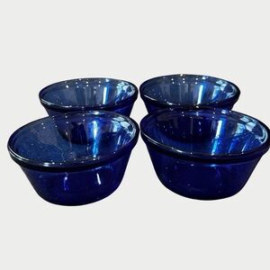 Cobalt Blue Vintage Anchor Hocking Glass Ramekin Custard Cups Set of 4